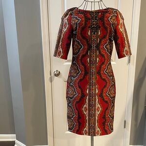 Roz & Ali Red Paisley-Print Midi Sheath Dress